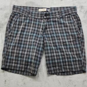 Vintage Y2K Anchor Blue Shorts Womens 7 Juniors Black Gray Blue Plaid Bermuda